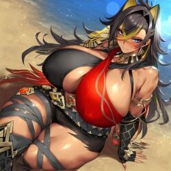 1girls 2vuiai abs ai_generated beach big_breasts big_thighs blush breasts dark-skinned_female dark_skin dehya_(genshin_impact) female female_only genshin_impact gigantic_breasts gigantic_thighs huge_breasts huge_thighs large_breasts large_thighs massive_breasts massive_thighs muscular muscular_arms muscular_female muscular_thighs sitting sitting_on_sand thick_thighs thighs voluptuous