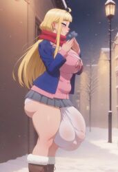 1futa ai_generated big_ass big_balls big_breasts big_penis clothed clothing dosanko_gal_wa_namara_menkoi flaccid futanari huge_balls huge_cock minami_kotori penis snowing standing zhenxiaohai