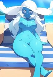 1girls ai_generated ai_hands ass_grab big_ass blue_diamond_(steven_universe) cartoon_network curvy diamond_authority gem_(species) naked oiled round_ass steven_universe white_hair