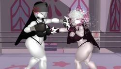 2girls 3d 3d_(artwork) angry ass big_ass big_breasts black_boxing_gloves black_gloves boxing boxing_gloves boxing_ring breast_punch breasts catfight cleavage cross_counter female female_focus female_only fight fighting fighting_ring friday_night_funkin friday_night_funkin_mod geekboy21 gloves huge_breasts indoors large_ass large_breasts magenta_boxing_gloves magenta_gloves nun nun_vs_nun punch punching punching_breasts punching_face ryona sarvente_(dokki.doodlez) sports_bra taki_(fevertown) thick thick_ass thick_thighs thighs tick_mark wide_hips