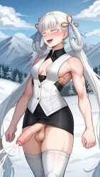 1futa ahe_gao ai_generated cum dickgirl ejaculation futanari jinhsi_(wuthering_waves) pencil_skirt penis slitless_pencil_skirt testicles tight_pencil_skirt twintails white_shirt wuthering_waves yuuki_snow