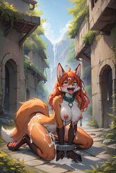 ai_generated female fox fox_ears fox_tail furry hands_bound horny horny_female pet