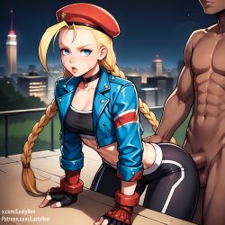 1boy ai_generated cammy_white dark-skinned_male doggy_style female large_penis lustyren standing_sex