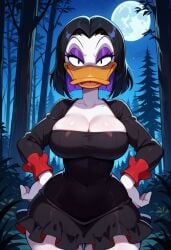 1female 1girl 1girls 2025 2025s ai ai-created ai_art ai_assisted ai_generated anatid anseriform anthro anthro_female anthrofied avian avian_female avian_humanoid beak bedroom_eyes big_breasts bird black_dress black_eyes black_hair black_hair_female blue_sky breasts civitai cleavage clothed clothing cowboy_shot dark_hair digital_media_(artwork) disney dress duck duck_girl duck_tail ducktales ducktales_(1987) eye_shadow eyeshadow feathers female female_anthro female_focus female_only furry furry_female goth goth_girl half-closed_eyes high_resolution huge_breasts illustrious_(stable_diffusion) long_sleeves looking_at_viewer magica_de_spell moon narrowed_eyes night night_sky nighttime non-mammal_breasts open_beak pony_diffusion_(model) pony_diffusion_xl purple_eye_shadow purple_eyes purple_eyeshadow qneez red_sleeves short_hair sky smile smiling smiling_at_viewer solo solo_female solo_focus stable_diffusion tail thick_thighs thighs white_body white_feathers wide_hips yellow_beak yellow_body yellow_skin