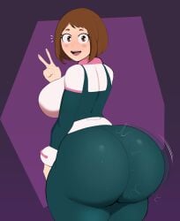 1girls as ass_clapping back_view female female_only g3mma gigantic_ass huge_ass human looking_at_viewer my_hero_academia ochako_uraraka solo solo_female