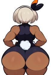 1girls ai_generated back back_view bea_(pokemon) bunny_costume costume dark-skinned_female dark_skin female huge_ass mullon novelai pokemon pokemon_ss rabbit_tail