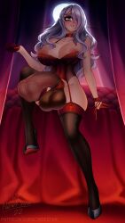 1futa areolae arm_support armband bare_arms bare_shoulders bare_thighs bed bedroom bedroom_eyes bodice breasts breasts_out camilla_(fire_emblem) choker cleavage collarbone curtains curvy erection fire_emblem fire_emblem_fates from_below full_moon futanari garter_straps gloves grin hair_over_one_eye half_gloves high_heels hourglass_figure huge_breasts indoors leg_up lingerie long_hair looking_at_viewer looking_down mature mature_female moon nenerhea night nintendo nipples on_bed penis purple_eyes purple_hair revealing_clothes shoulders sitting smile solo testicles thick_thighs thighhighs thighs very_long_hair voluptuous wavy_hair wide_hips window