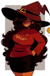 big_breasts cleavage_cutout clothing_cutout dark-skinned_female sweater witch_hat xoauri