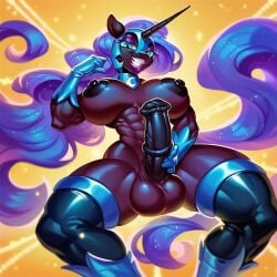 ai_generated balls futanari horsecock latex lipstick muscular my_little_pony nightmare_moon_(mlp) princess_luna_(mlp)