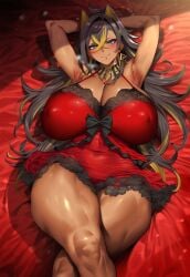 1girls 2vuiai ai_generated armpits big_breasts big_thighs blue_eyes blush breasts dark-skinned_female dark_skin dehya_(genshin_impact) female female_only genshin_impact gigantic_breasts gigantic_thighs huge_breasts huge_thighs large_breasts large_thighs laying_down looking_at_viewer massive_breasts massive_thighs muscular muscular_arms muscular_female muscular_thighs thick_thighs thighs voluptuous