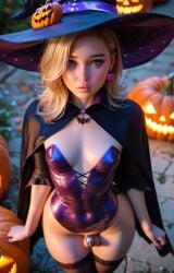 3d ai_generated chastity_cage femboy halloween looking_at_viewer sissy small_penis witch witch_costume