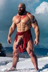 1boy ai_generated aimuscles bald bald_man bara barely_clothed barely_covered beard big_penis daddy dilf facial_hair god_of_war kratos large_penis looking_at_viewer male male_focus male_only mature_male muscles muscular muscular_arms muscular_ass muscular_back muscular_legs nature nature_background older_male outdoor_nudity outdoors partially_clothed_male partially_nude partially_undressed penis penis_sticking_out public_exposure red_markings red_skirt scantily_clad snow snowy_background winter