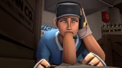 1boy 1girls blowjob femscout scout_(team_fortress_2) team_fortress_2