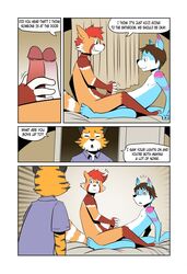 anthro canine caught comic feline fox frottage kojiyoung male mammal penis red_panda sex shizumi_aoki tiger tolok walk-in wavemaster yaoi