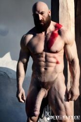 1boy ai_generated aimuscles bald bald_man bara beard big_penis completely_naked completely_nude completely_nude_male daddy dilf facial_hair god_of_war kratos large_penis looking_at_viewer male male_focus male_only mature_male muscles muscular muscular_arms muscular_ass muscular_back muscular_legs naked naked_male nature nature_background nude nude_male older_male outdoor_nudity outdoors public_exposure red_markings snow snowy_background winter