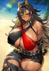 1girls 2vuiai abs ai_generated beach big_breasts big_thighs blush breasts dark-skinned_female dark_skin dehya_(genshin_impact) female female_only genshin_impact gigantic_breasts gigantic_thighs huge_breasts huge_thighs large_breasts large_thighs massive_breasts massive_thighs muscular muscular_arms muscular_female muscular_thighs sitting sitting_on_sand thick_thighs thighs voluptuous