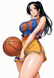 ai_generated alluring almost_naked almost_nude basketball basketball_(ball) basketball_shorts basketball_uniform black_eyes black_hair blush boa_hancock earring earrings looking_at_viewer one_piece ponytail seducing seduction seductive seductive_body seductive_eyes seductive_gaze seductive_look seductive_mouth seductive_pose shiny_hair shiny_skin snake_earrings steamy_breath sweat sweatdrop sweating sweaty sweaty_body voluptuous voluptuous_female yashin