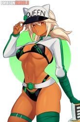 belt bikini breasts dark_skin female_focus guilty_gear guilty_gear_strive headwear medium_breasts ramlethal_valentine smgold solo_female thighs wide_hips