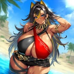 1girls 2vuiai abs ai_generated beach big_breasts big_thighs breasts cleavage dark-skinned_female dark_skin dehya_(genshin_impact) female female_only genshin_impact gigantic_breasts gigantic_thighs huge_breasts huge_thighs large_breasts large_thighs massive_breasts massive_thighs muscular muscular_arms muscular_female muscular_thighs thick_thighs thighs voluptuous