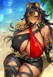 1girls 2vuiai abs ai_generated beach big_breasts big_thighs blush breasts dark-skinned_female dark_skin dehya_(genshin_impact) female female_only genshin_impact gigantic_breasts gigantic_thighs huge_breasts huge_thighs large_breasts large_thighs massive_breasts massive_thighs muscular muscular_arms muscular_female muscular_thighs sitting sitting_on_sand thick_thighs thighs voluptuous