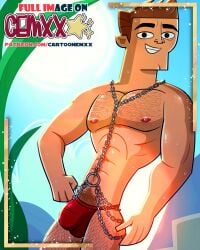 1boy body_hair bulge cartoon_emxx don_(tdi) male_focus male_only presenting solo the_ridonculous_race total_drama_island undressing