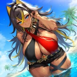 1girls 2vuiai abs ai_generated beach big_breasts big_thighs breasts cleavage dark-skinned_female dark_skin dehya_(genshin_impact) female female_only genshin_impact gigantic_breasts gigantic_thighs huge_breasts huge_thighs large_breasts large_thighs massive_breasts massive_thighs muscular muscular_arms muscular_female muscular_thighs thick_thighs thighs voluptuous