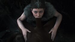 1boy 1girls 3d animated dark-skinned_male dark_skin deepthroat erection fellatio female hellblade huge_cock interracial leeterr looking_at_viewer male oral penis pov senua sound source_filmmaker straight video