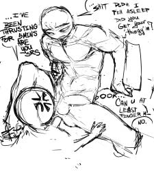 bedroom bigger_male bigger_penetrated countryhumans demonii gay gay_sex male_only naked pegging romania_(countryhumans) rough_sketch russia_(countryhumans) sketch small_penis_humiliation smaller_male speech_bubble unsatisfied woken_up