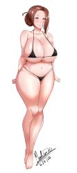 1girl big_breasts brown_hair female large_breasts madsdross micro_bikini milf mother solo thick_thighs thong yellow_eyes