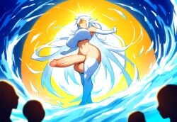 1futa 2d 2d_(artwork) ai_generated big_breasts cosmic_background divine_slut erection futa_focus futa_only futanari glowing glowing_eyes goddess group huge_cock long_hair looking_down looking_down_at_another mullon novelai original stockings white_hair white_stockings