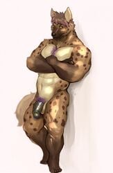 anthro balls brown_eyes brown_fur canine claws digital_media_(artwork) fur hair humanoid_penis hyena iceman1984 male male_only mammal nude penis simple_background solo spots spotted_fur white_background