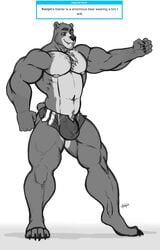 anthro bear bulge clothed clothing kenjin male male_only mammal monochrome muscular muscular_male penis smile solo standing tight_clothing underwear