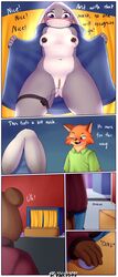 areola bear bell blush breasts canine clitoris clothing comic dipstick_ears disney english_text female fox green_eyes judy_hopps lagomorph male mammal mask nipple_vibrator purple_eyes pussy pussy_juice rabbit sex_toy small_breasts spunkubus text vibrator zootopia