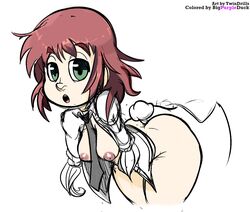 bent_over bottomless breasts buttjob female katawa_shoujo open_mouth penis simple_background solo_focus tagme tezuka_rin twindrills