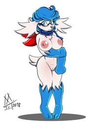 2018 anthro areola bluestorm breasts eyewear female glasses legendary_pokemon meatboom nintendo pokémon_(species) pokemon pokemon_(species) scarf shaymin shaymin_(sky_form) solo video_games