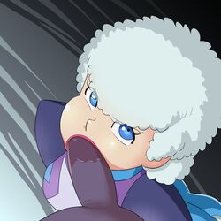 1boy 1girls 2010s blue_eyes breasts doraemon fellatio female human light-skinned_female light_skin male oral penis sky_(doraemon) white_hair