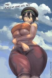 1girls alternate_breast_size avatar_the_last_airbender bandeau big_breasts black_hair bottom_heavy breasts chest_wraps clothing curvy cutesexyrobutts dark_hair fat_thighs female green_eyes huge_breasts huge_thighs large_breasts looking_at_viewer massive_thighs offscreen_character plump_breasts short_hair shorts solo solo_female thick thick_hips thick_thighs thunder_thighs toph_bei_fong underboob wide_hips
