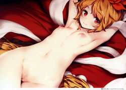 armpits arms_up censored ke-ta navel nipples nude orange_eyes pussy small_breasts tagme toramaru_shou touhou