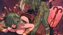 1boy aeolian_(married_into_hell) ass_grab ass_up ass_up_face_down big_breasts blush blushing breasts breasts_on_floor centaur centauress defeated enjoying_sex female from_behind green_hair happy_sex horns image inside_view male/female married_into_hell monster_girl nipples open_mouth penis shock sudden_insertion tagme tail taur vaginal_insertion vaginal_penetration video_games worknite_games x-ray