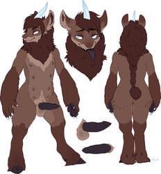 2015 5_toes ahemai ahemai_(maim) animal_genitalia animal_penis anthro ass balls black_penis blue_eyes brown_fur claws demon erection fur hair half-closed_eyes hi_res hooves horn looking_at_viewer maim male mammal mane model_sheet monster multi_nipple nipples nude penis signature simple_background solo standing toes tongue tongue_out white_background wide_hips