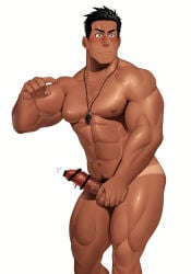1boy abs armpit_hair ashamed balls bara beefy biceps big_areola big_glans big_penis black_eyes black_hair blush breasts broad_shoulders censor_bar censored censored_anus censored_penis collarbone completely_nude covering covering_crotch daddy dark_penis dark_skin dilf erection exposed foreskin foreskin_folds gay grabbing grabbing_balls grabbing_balls_with_one_hand happy_trail hi_res huge_cock hunk kansuke_(kansuke_717) male male_breasts male_only manly mature_male moobs muscles muscular muscular_arms muscular_legs muscular_male muscular_neck muscular_thighs navel nude original original_character p.e._teacher pecs penis pointing pubic_hair quadriceps red_glans retracted_foreskin short_hair six_pack solo standing tan tan_body tanline teacher thick thick_arms thick_legs thick_penis thick_thighs tough_guy tremble_spikes trembling triceps uncircumcised uncut veiny_penis very_high_resolution whistle whistle_around_neck white_background yaoi