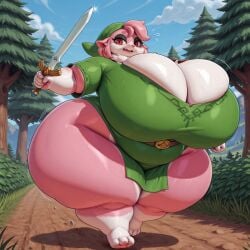 angel_the_bunny bunny anthro furry_female furry ai_generated tagme huge_breasts hyper_breasts hyper hyper_ass huge_ass massive_breasts massive_ass breasts_bigger_than_head ass_bigger_than_head looking_at_viewer large_ass large_breasts tight_clothing tight_clothes thick_thighs nintendo big_breasts big_ass tenshi1499 fat black_eyeshadow pink_fur pink_hair red_eyes legend_of_zelda cosplay costume