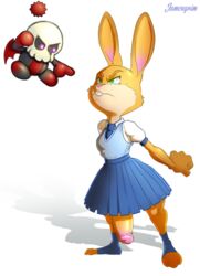 angry big_penis chao_(sonic) clothed clothing dark_chao dickgirl disney fan_character futanari green_eyes huge_cock humanoid_penis intersex jamesgrim lagomorph mammal penis rabbit skirt sonic_(series) standing zootopia