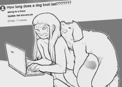 animal_genitalia bestiality blattarieva bodily_fluids breasts canid canine canine_on_human canis computer digital_drawing_(artwork) digital_media_(artwork) domestic_dog duo duo_focus electronics english_text female female_on_feral feral feral_on_female feral_on_human feral_penetrating feral_penetrating_human from_behind_position fur genitals greyscale group hair happy human human_female human_on_feral human_penetrated implied_orgasm internet interspecies knot knotted_penis knotting laptop long_hair male male/female mammal monochrome mounting penetration penis sex tail tears tears_of_pain tears_of_pleasure text typing x-ray_view zoophilia