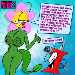 1:1 2026 2d 2girls anthro areolae artist_name battle_for_bfdi battle_for_dream_island belly_button bfb bfdi big_breasts blue_background blue_eyes breasts color dialogue digital_media_(artwork) english_text excited eyelashes female female/female female_only flower_(bfdi) green_body hi_res hourglass_figure imminent_injury imminent_pain imminent_torture implied_imminent_pain jacknjellify jnj larger_female leaf leaf_tail long_tail money mouth_open nipples object_show object_show_community object_shows offering_sex osc patricia-d34 pin_(bfdi) pink_petals plant plant_humanoid purple_eyes pussy red_body scissors side_view size_difference slim_waist smaller_female smile stick_limbs tail tail_leaf talking_to_another teeth_showing text the_power_of_two thin_arms thin_legs toony tpot wide_hips yellow_head yuri