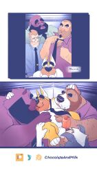 anthro balls beard belly big_belly brown_beard brown_body brown_facial_hair brown_fur canid canine canis chocolateandmilk clothed clothing domestic_dog erection eyewear facial_hair foreskin french_kissing fur genitals glasses group hi_res human human_to_anthro humanoid_genitalia humanoid_penis kissing male male_anthro male_human mammal moob_suck moobs nude obese obese_anthro obese_human obese_male overweight overweight_anthro overweight_human overweight_male penis purple_body purple_fur purple_skin rectangular_glasses richard_(chocolateandmilk) round_glasses species_transformation sucking tan_body tan_skin transformation white_balls white_body white_fur yellow_body yellow_fur