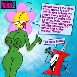1:1 2026 2d 2girls alternate_version_available anthro areolae artist_name battle_for_bfdi battle_for_dream_island belly_button bfb bfdi big_breasts blue_background blue_eyes breasts color dialogue digital_media_(artwork) english_text excited eyelashes female female/female female_only flower_(bfdi) green_body hi_res hourglass_figure imminent_injury imminent_pain imminent_torture implied_imminent_pain jacknjellify jnj larger_female money mouth_open nipples object_show object_show_community object_shows offering_sex osc patricia-d34 pin_(bfdi) pink_petals plant plant_humanoid purple_eyes pussy red_body scissors side_view size_difference slim_waist smaller_female smile stick_limbs talking_to_another teeth_showing text the_power_of_two thin_arms thin_legs toony tpot wide_hips yellow_head yuri