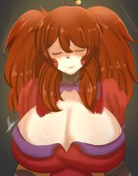 1girls baby_(fnafsl) big_breasts bowtie breasts circus_baby circus_baby_(fnaf) circus_baby_(fnia) closed_eyes deviantart female five_nights_at_freddy's five_nights_in_anime fnia freddy_fazbear's_pizzeria_simulator hair monokuimi01 orange_hair red_hair scottgames scrap_baby scrap_baby_(fnaf) scrap_baby_(fnia) smile solo solo_female