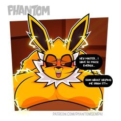 asking_for_it asking_for_sex begging big_ass big_breasts dialogue eeveelution electricity huge_breasts jolteon looking_at_viewer looking_up phantomsempai pokemon