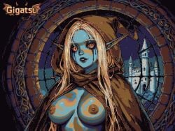 gigatsu ai_generated pixel_art pixel_animation gif twitching animated animation limited_palette ai_assisted aseprite_(artwork) dark_elf elf elf_ears elf_female breasts breasts_out fantasy pointy_ears
